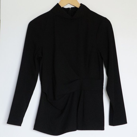 Black Suitable For Work Mock Neck Dress Shirt - Picture 1 of 7
